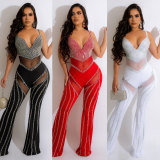 EVE Sexy Deep V Neck Hot Drilling Sling Jumpsuit NY-2572