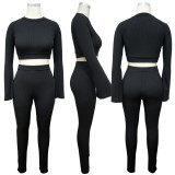 EVE Long Sleeve Crew Neck Solid Two Piece Pants Set YF-9961