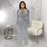 EVE Fashion Knits Puff Sleeve V Neck Jumpsuit YF-10330