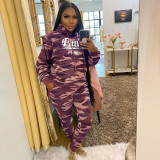 EVE Casual PINK Letter Print Camo Sports Hoodies Two Piece Pants Set YIM-282