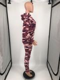 EVE Casual PINK Letter Print Camo Sports Hoodies Two Piece Pants Set YIM-282