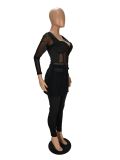 EVE Mesh Splicing See Through Tops And Tight Pant Two Piece SetNM-8531
