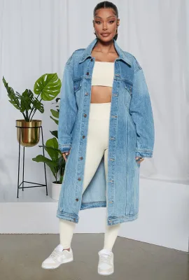 EVE Plus Size Fashion Long Sleeve Denim Long Coat LX-5526
