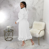 EVE Fashion Puff Sleeve Pullover Ruffles Ruched Skirts Two Piece Set YF-10322