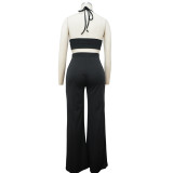 EVE Fashion Solid Halter+Wide Leg Pants+Long Sleeve Coat Three Piece Set YF-9932