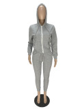 EVE Plush Long Sleeve Zipper Hooded Sweashirts And Sports Pant Two Piece Set AWN-5263