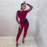 EVE Sexy Perspective Hollow Out Long Sleeve Jumpsuits YF-9783