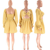 EVE Fashion Plaid Print Long Sleeve Dress SSNF-211224