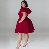 EVE Plus Size Fashion Ruffle Solid Dress GDAM-218211