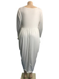 EVE Plus Size Solid Color V Neck Ruched Irregular Dress LFDF-90062