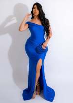 EVE Sexy Solid Slash Shoulder Split Evening Dress LSD-83157