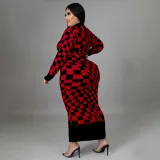 EVE Plus Size Long Sleeve Plaid Printed Long Dresses NNWF-7726