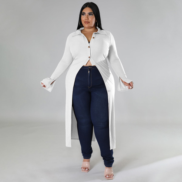 EVE Plus Size Solid Color Long Sleeve Long Cardigan Coat NNWF-7745