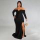 EVE Plus Size Sexy Off Shoulder Solid Color Split Maxi Dress NNWF-7751