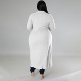 EVE Plus Size Solid Color Long Sleeve Long Cardigan Coat NNWF-7745