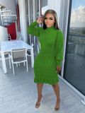 EVE Solid Color Knits Ruffles Sweater Midi Dress TR-1232