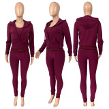 EVE Solid Hooded Coat+Tank Top+Pants 3 Piece Sets CH-8235