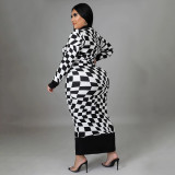 EVE Plus Size Long Sleeve Plaid Printed Long Dresses NNWF-7726