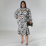 EVE Plus Size Print Long Sleeve Short Pullover And Tube Top Dress Two Piece Set NNWF-7746