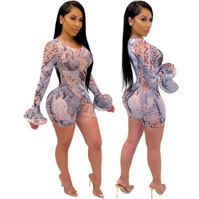 EVE Mesh Sexy Flare Sleeve Rompers YF-9680