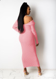 EVE Solid Color Rib Off Shoulder Midi Dress ME-S951