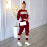 EVE Fashion Patchwork Long Sleeve Pant Slim Two Piece Set WPF-80878