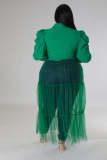 EVE Plus Size Chiffon mesh patchwork Puff Sleeve Long Dress OSM2-5311