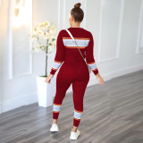 EVE Fashion Patchwork Long Sleeve Pant Slim Two Piece Set WPF-80878