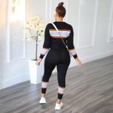 EVE Fashion Patchwork Long Sleeve Pant Slim Two Piece Set WPF-80878