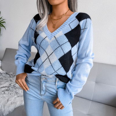 EVE Casual Plaid V-neck Long Sleeve Sweater GBJS-2045