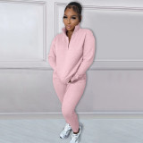 EVE Solid Plush Zipper Pullover And Sport Pant Casual Two Piece Set NYF-8126