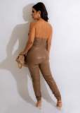 EVE Sexy Tube Tops PU Leather Tight Jumpsuit GWDS-221012