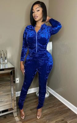 EVE Gold Diamond Fleece Thickened Ruched Two Piece Pant Set QIYF-6301