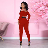 EVE Sexy Off Shoulder V Neck Crop Tops And Slim Pant Two Piece Set YIM-283