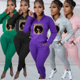 EVE Print Plush Long Sleeve Pullover Tops And Sport Pant Two Piece Set NYF-8127