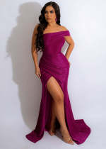 EVE Sexy Solid One Shoulder Split Evening Dress LSD-83163