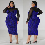 EVE Plus Size See Through Patchwork Long Sleeve Midi Dress NNWF-7747