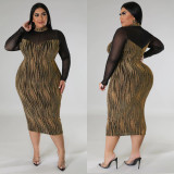 EVE Plus Size See Through Patchwork Long Sleeve Midi Dress NNWF-7747