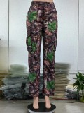 EVE Fashion Leaf Print Straight Pocket Cargo Pants GSMJ-1096