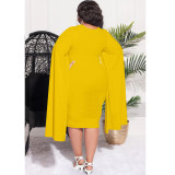 EVE Plus Size Solid Color Shawl Sleeve Slim MidI Dress NNWF-7733