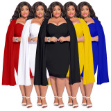 EVE Plus Size Solid Color Shawl Sleeve Slim MidI Dress NNWF-7733