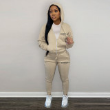 EVE Letter Print Plush Hooded Sweatshirt And Pant Sport Suit AWN-1004