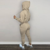 EVE Letter Print Plush Hooded Sweatshirt And Pant Sport Suit AWN-1004