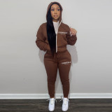 EVE Letter Print Plush Hooded Sweatshirt And Pant Sport Suit AWN-1004