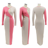 EVE Fashion Color Blocking Hollow Out Slim Maxi Dress HNIF-004