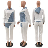 EVE Plus Size Fashion Color Blocking Hooded Sweatshirt Two Piece Pants Set JH-322