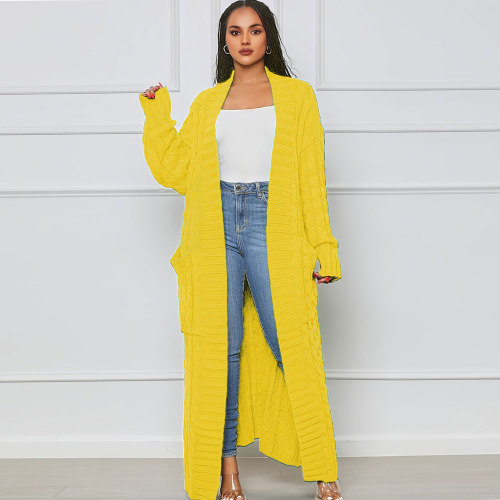 EVE Solid Color Long Twist Sweater Cardigan Coat FSXF-F380