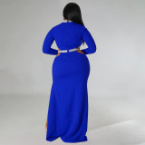 EVE Plus Size Solid Color Hollow Out Split Maxi Dress NNWF-7748