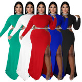 EVE Plus Size Solid Color Hollow Out Split Maxi Dress NNWF-7748