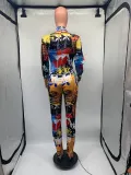 EVE Graffiti Print Long Sleeve Splicing Pant Skinny Two Piece Set GDNY-2207